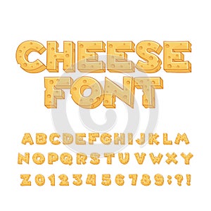 Cartoon cheese alphabet font. Type letters, numbers, symbols.