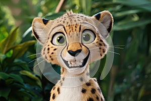 Cartoon cheetah portrait in the jungle. Art illustration