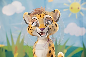 Cartoon cheetah portrait in the jungle. Art illustration