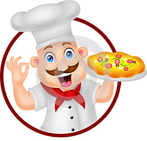 Cartoon Chef Character With Pizza