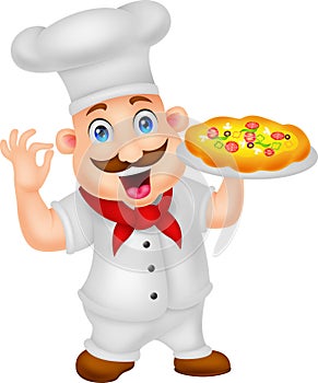 Cartoon Chef Character With Pizza