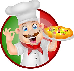 Cartoon Chef Character With Pizza