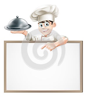 Cartoon chef with cloche and menu photo