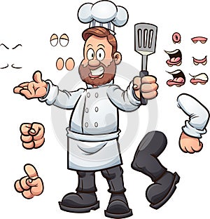Cartoon chef with different poses and expressions