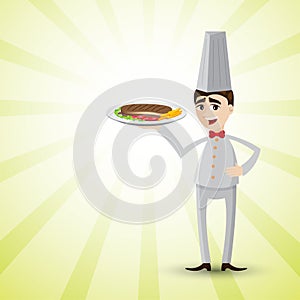Cartoon chef with dish of steak