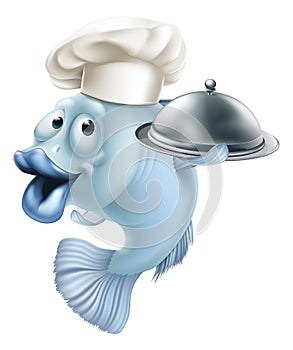 Cartoon chef fish and cloche photo