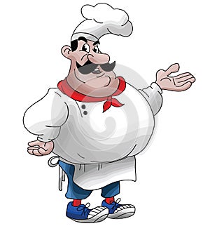 Cartoon Chef giving his favourite meal recipes Vector i photo