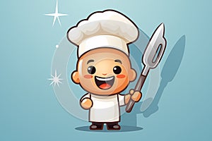 Cartoon chef holding a spatula and smiling. Vector illustration.