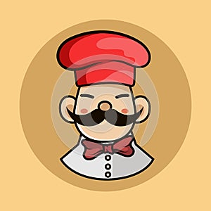 Cartoon Chef logo Mascot n a cooking hat Yummy concept Cooking