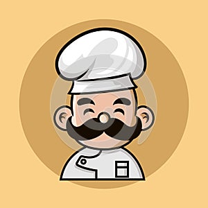 Cartoon Chef logo Mascot n a cooking hat Yummy concept Cooking