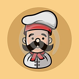 Cartoon Chef logo Mascot n a cooking hat Yummy concept Cooking