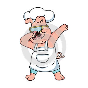 cartoon chef pig is doing dubbing with cool glasses