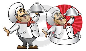 Cartoon of chef presenting the dish