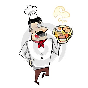 Cartoon Chef with Ramen Bowl