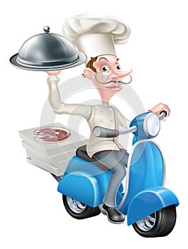 Cartoon Chef on Scooter Moped Delivering Food