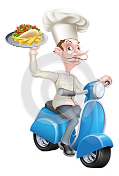 Cartoon Chef on Scooter Moped Holding Kebab