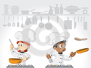 Cartoon chefs cooking