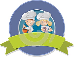 Cartoon chefs cooking food. photo