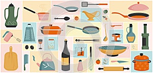 Kitchen utensils, tools and equipment set