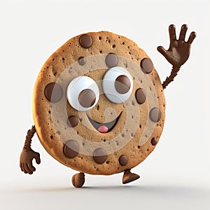 Cartoon chewie chocolate cookie character waving a hand isolated on white background