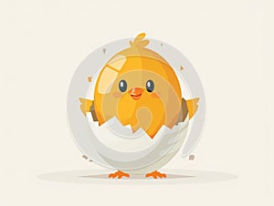Cartoon Chick Hatching from Easter Egg on White Background AI Generated