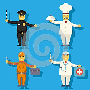 Cartoon Chief Cook Worker Repairer Police Officer