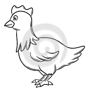 Cartoon Chiken Illustration Coloring Page for kids.