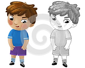 cartoon child kid boy taking off or putting on clothes by him self childhood illustration for kids