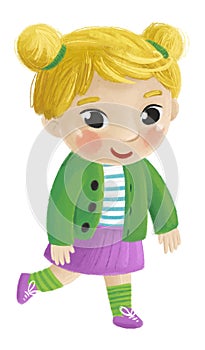 cartoon child kid boy taking off or putting on summer spring clothes by him self childhood illustration for kids