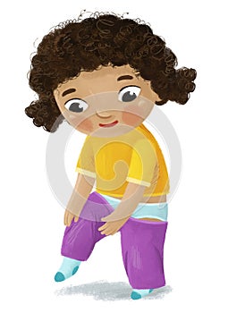 cartoon child kid girl taking off or putting on clothes by him self childhood illustration for children