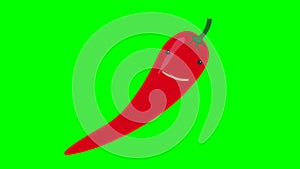 Cartoon childish talking chili pepper loop with alpha channel. Vegetable animation on a transparent background.