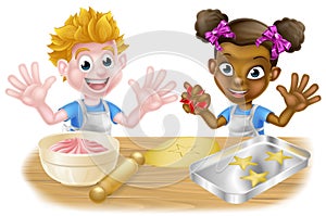 Cartoon Children Bakers Baking