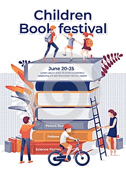 Cartoon Children on Book Stack Festival Banner