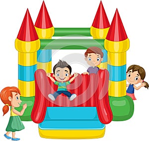 Cartoon children on a bouncy castle