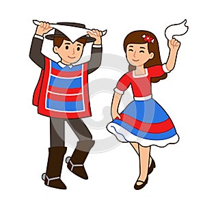 Cartoon children dancing Cueca