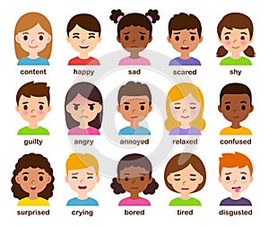 Cartoon children with different emotions