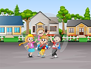 Cartoon of children going to school