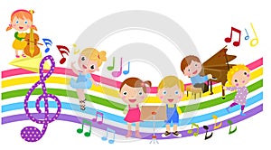 Cartoon children and music