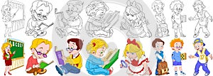 Cartoon children school set