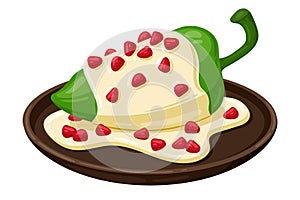 Cartoon Chiles en nogada, Chile Relleno, Poblano chili Mexican food vector illustration. Traditional Mexican Cuisine photo