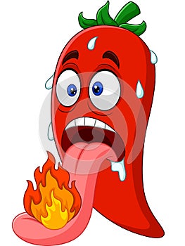 Cartoon chili pepper with a tongue burning photo