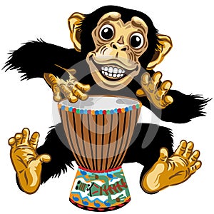 Cartoon chimp native African drummer