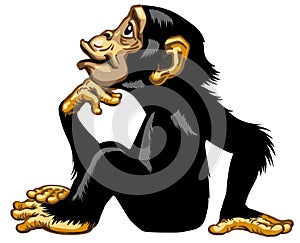 Cartoon Chimp in thinker profile