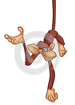 Cartoon chimpanzee hang on the tree branch