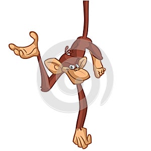 Cartoon chimpanzee on the tree branch. Vector illustration.