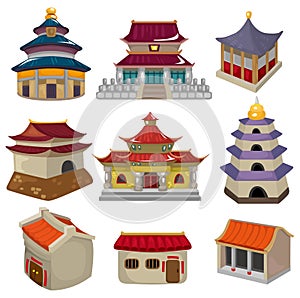 Cartoon Chinese house icon set