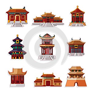 Cartoon Chinese house icon set