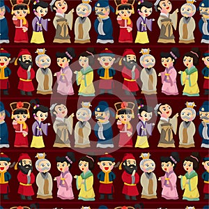 Cartoon Chinese people seamless pattern