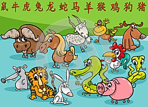 cartoon Chinese zodiac horoscope signs animals