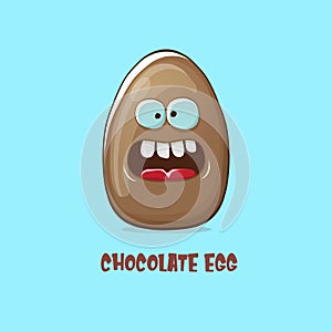 Cartoon chocolate easter egg cartoon characters isolated on blue background. My name is egg vector concept illustration